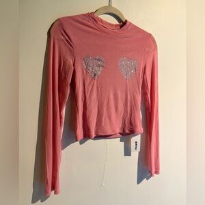 Pink rhinestone heart top NWT